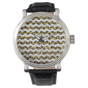 Leopard Brown och Gult Cevron Skriv ut Armbandsur