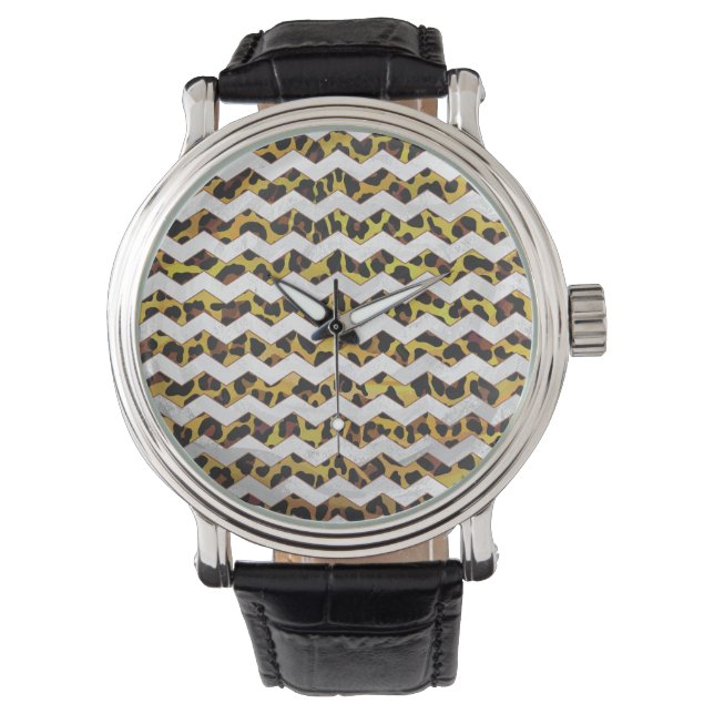 Leopard Brown och Gult Cevron Skriv ut Armbandsur (Framsida)