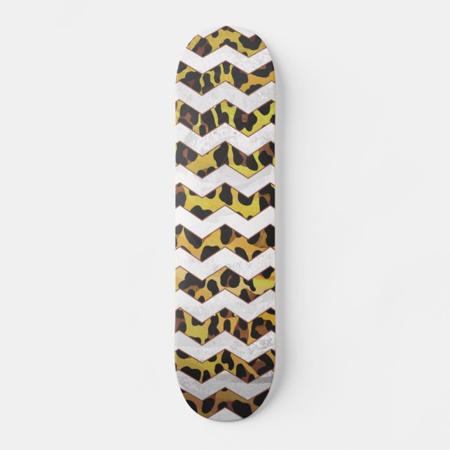 Leopard Brown och Gult Cevron Skriv ut Skateboard Bräda 19,5 Cm (Framsida)