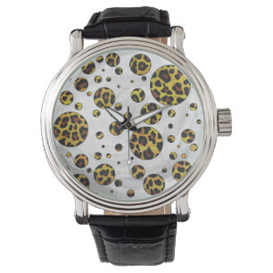 Leopard Brown och Gult Polka Dot Armbandsur