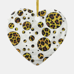 Leopard Brown och Gult Polka Dot Julgransprydnad Keramik
