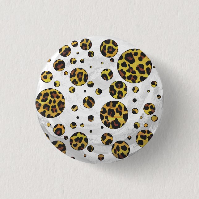 Leopard Brown och Gult Polka Dot Knapp (Framsida)