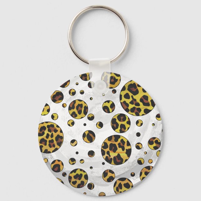 Leopard Brown och Gult Polka Dot Nyckelring (Framsida)