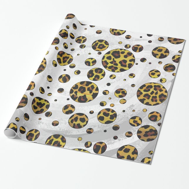 Leopard Brown och Gult Polka Dot Presentpapper (Utrullad)