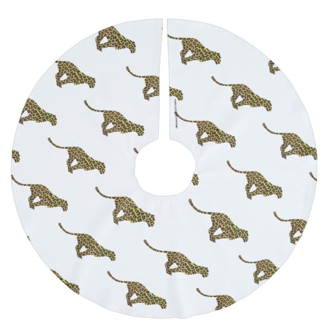 Leopard Brown och Gult Silhouette Julgransmatta Borstad Polyester (Framsidan)