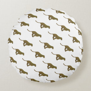 Leopard Brown och Gult Silhouette Rund Kudde