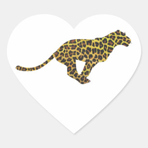 Leopard Brown och Gult Siloette Hjärtformat Klistermärke