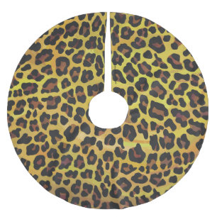 Leopard Brown och Gult Skriv ut Julgransmatta Borstad Polyester