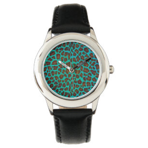 Leopard Brown och Teal Print Armbandsur