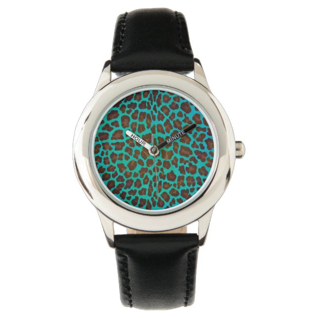 Leopard Brown och Teal Print Armbandsur (Framsida)