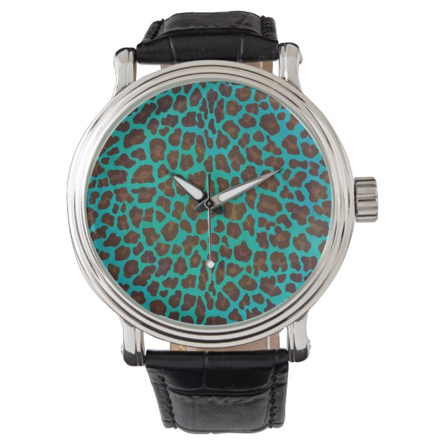 Leopard Brown och Teal Print Armbandsur (Framsida)