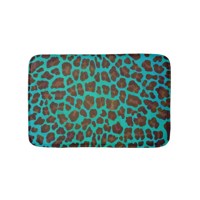 Leopard Brown och Teal Print Badrumsmatta (Framsidan)