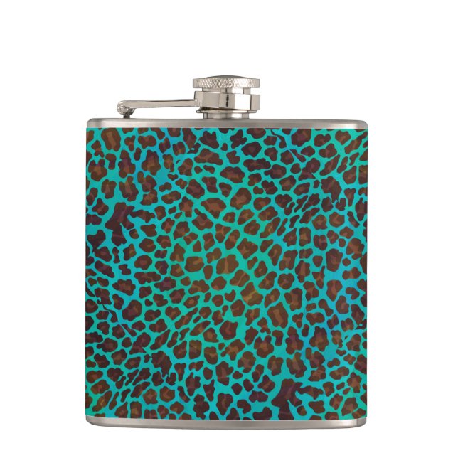 Leopard Brown och Teal Print Fickplunta (Framsidan)