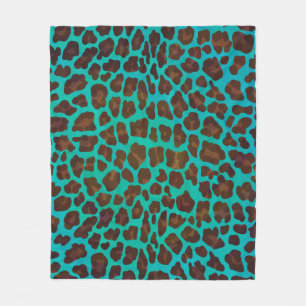 Leopard Brown och Teal Print Fleecefilt