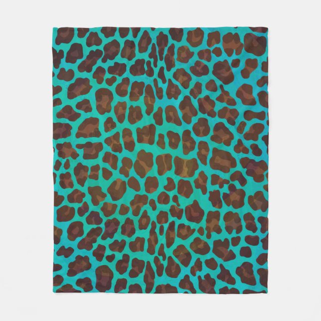 Leopard Brown och Teal Print Fleecefilt (Framsidan)