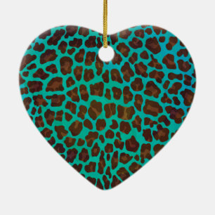 Leopard Brown och Teal Print Julgransprydnad Keramik