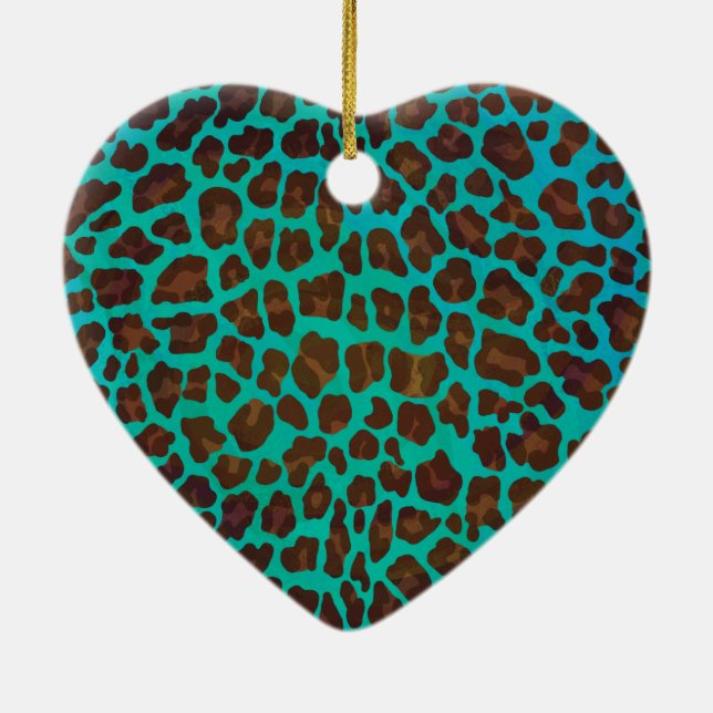 Leopard Brown och Teal Print Julgransprydnad Keramik (Baksidan)