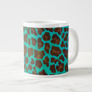 Leopard Brown och Teal Print Jumbo Mugg