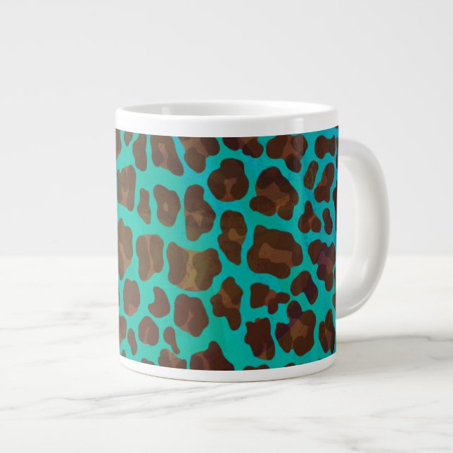 Leopard Brown och Teal Print Jumbo Mugg (Framsida höger)