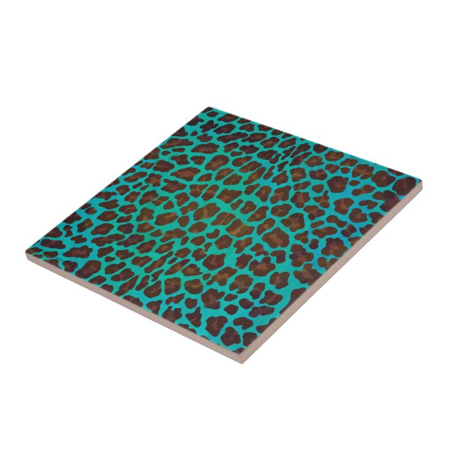 Leopard Brown och Teal Print Kakelplatta (Sidan)