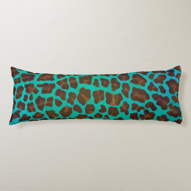 Leopard Brown och Teal Print Kroppskudde (Framsidan)