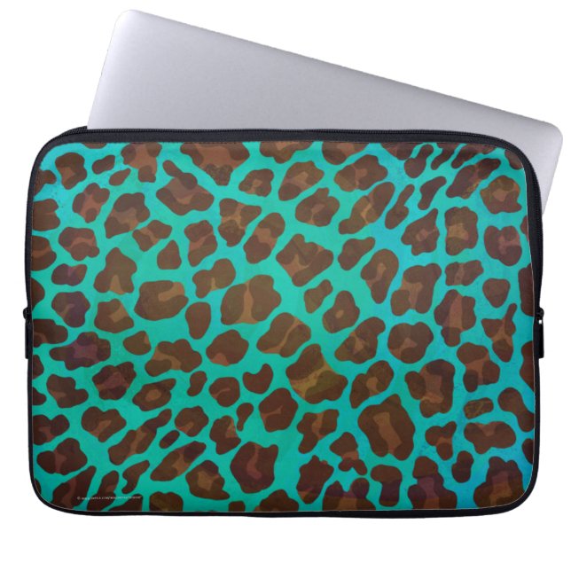 Leopard Brown och Teal Print Laptop Fodral (Framsidan)