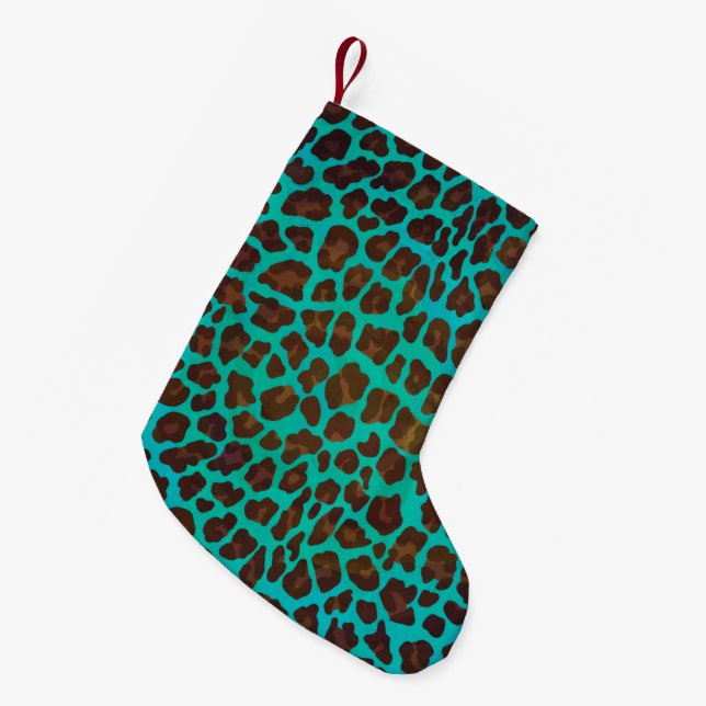 Leopard Brown och Teal Print Liten Julstrumpa (Framsidan (Hängande))