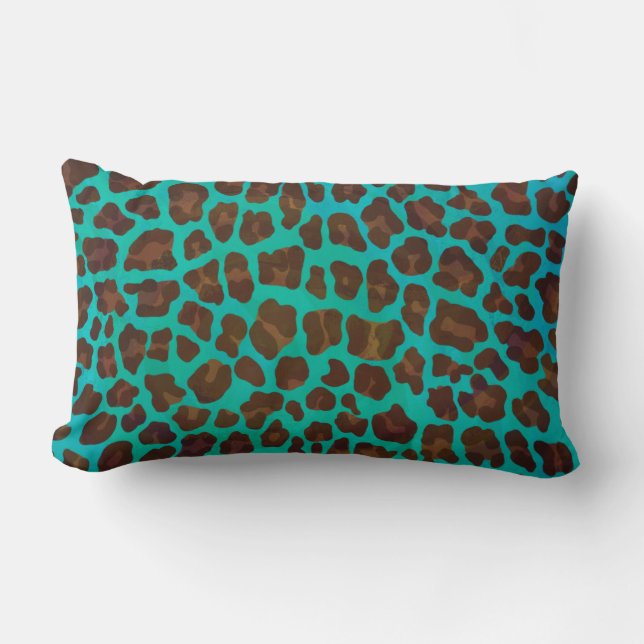 Leopard Brown och Teal Print Lumbarkudde (Framsida)