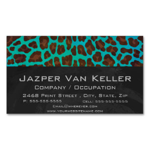 Leopard Brown och Teal Print Magnetiska Visitkort