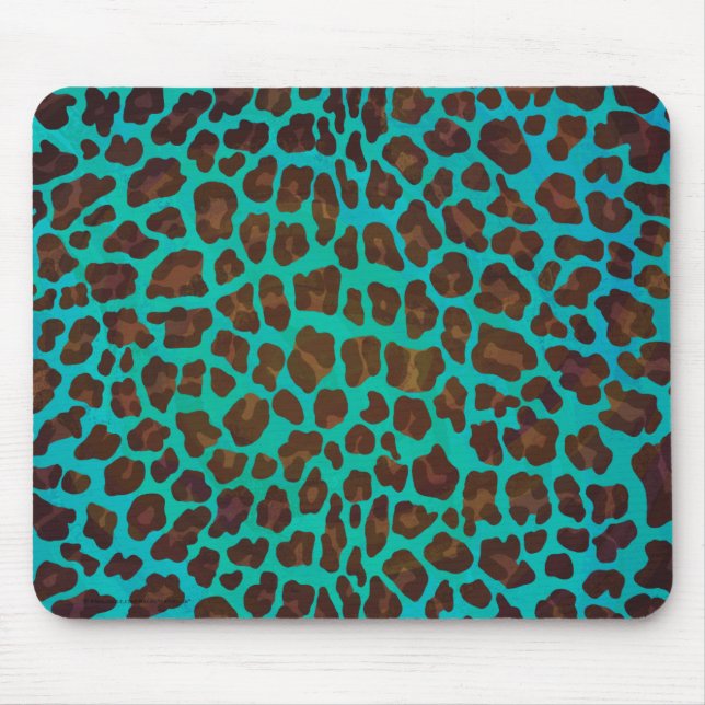 Leopard Brown och Teal Print Musmatta (Framsidan)