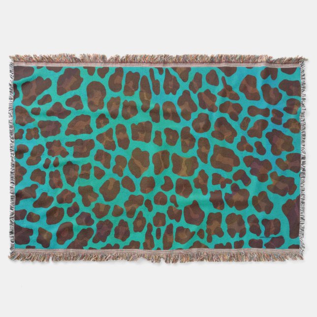 Leopard Brown och Teal Print Mysfilt (Framsidan)