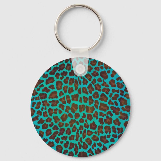 Leopard Brown och Teal Print Nyckelring (Framsida)
