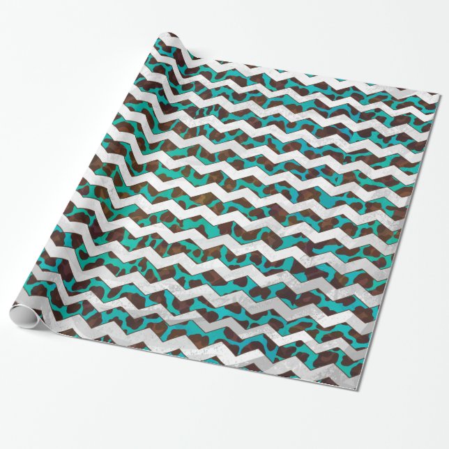Leopard Brown och Teal Print Presentpapper (Utrullad)