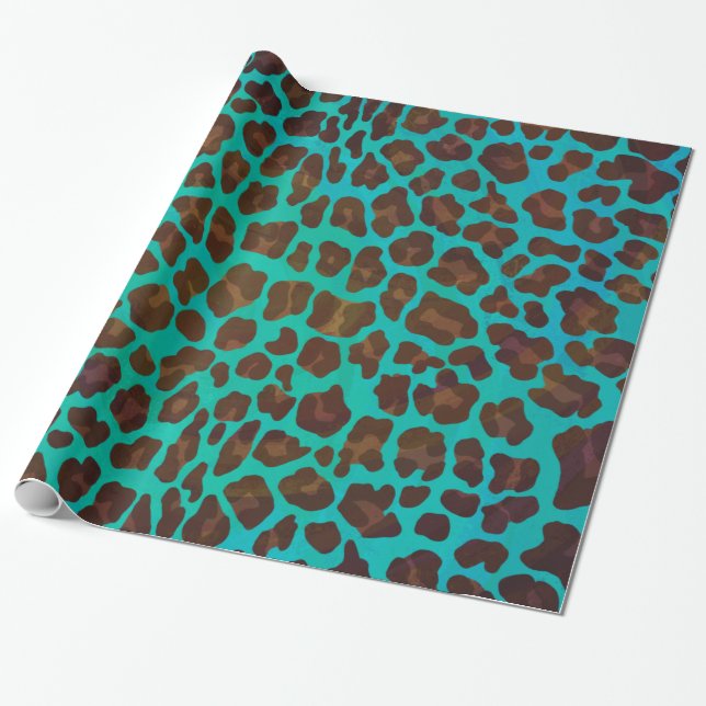 Leopard Brown och Teal Print Presentpapper (Utrullad)