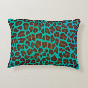 Leopard Brown och Teal Print Prydnadskudde