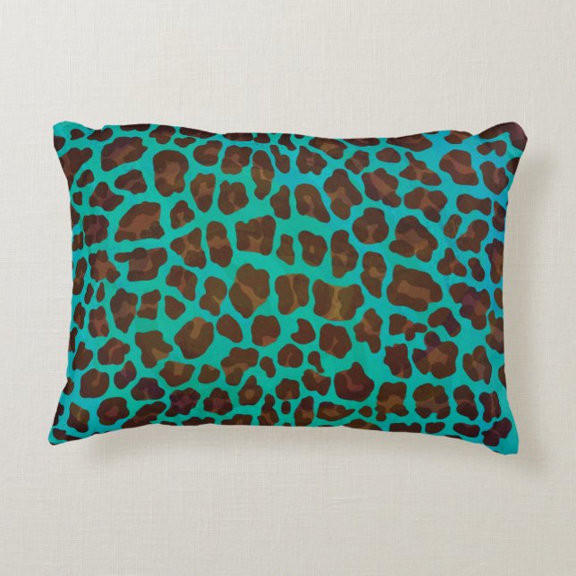 Leopard Brown och Teal Print Prydnadskudde (Baksidan)