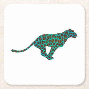 Leopard Brown och Teal Print Underlägg Papper Kvadrat