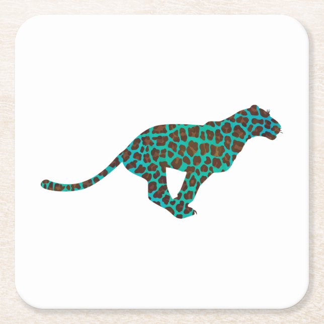 Leopard Brown och Teal Print Underlägg Papper Kvadrat (Framsidan)