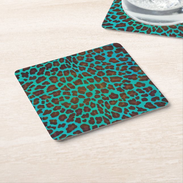 Leopard Brown och Teal Print Underlägg Papper Kvadrat (Vinklad)