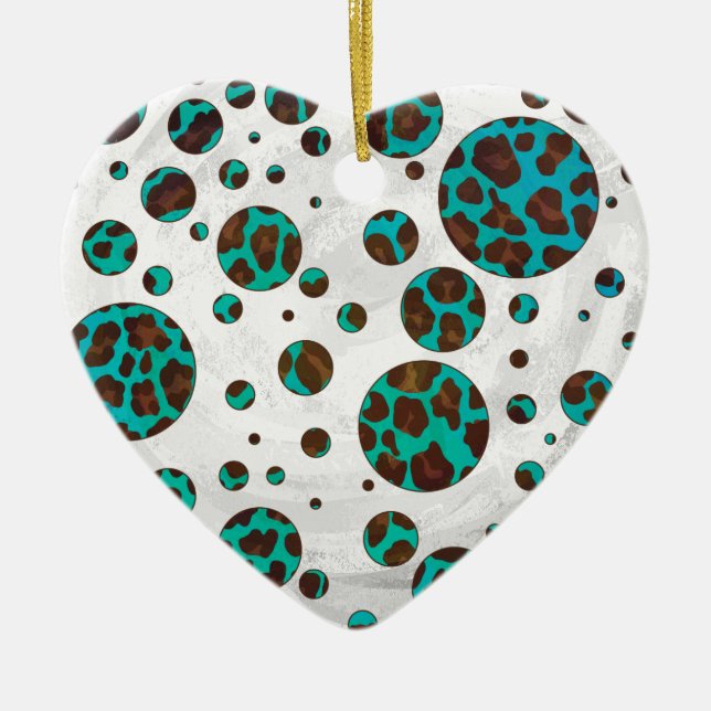 Leopard Brown och Teal PrintPolka Dots Julgransprydnad Keramik (Framsidan)