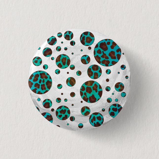 Leopard Brown och Teal PrintPolka Dots Knapp (Framsida)