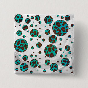 Leopard Brown och Teal PrintPolka Dots Knapp