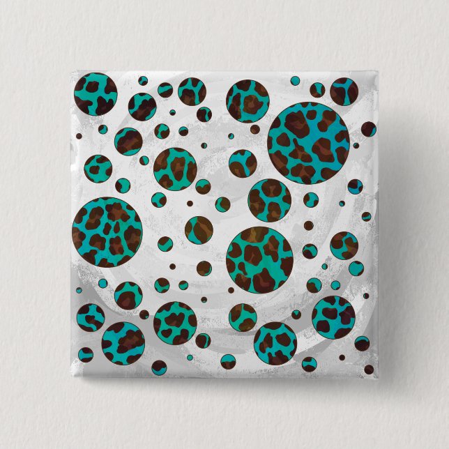 Leopard Brown och Teal PrintPolka Dots Knapp (Framsida)