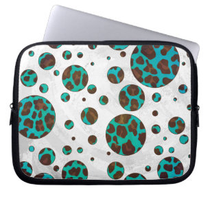 Leopard Brown och Teal PrintPolka Dots Laptop Sleeve