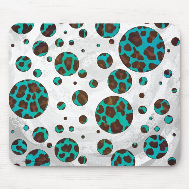 Leopard Brown och Teal PrintPolka Dots Musmatta (Framsidan)