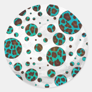 Leopard Brown och Teal PrintPolka Dots Runt Klistermärke