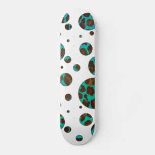 Leopard Brown och Teal PrintPolka Dots Skateboard Bräda 20 Cm