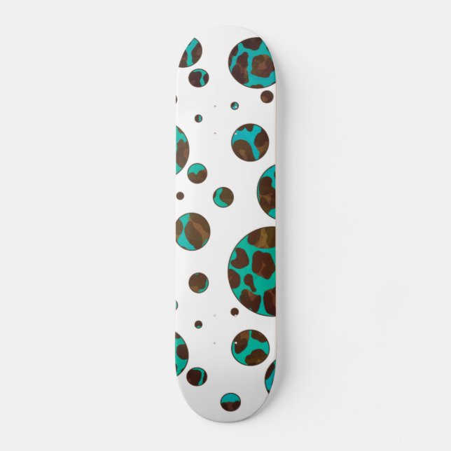 Leopard Brown och Teal PrintPolka Dots Skateboard Bräda 20 Cm (Framsida)