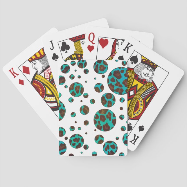 Leopard Brown och Teal PrintPolka Dots Spelkort (Baksidan)