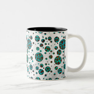 Leopard Brown och Teal PrintPolka Dots Två-Tonad Mugg
